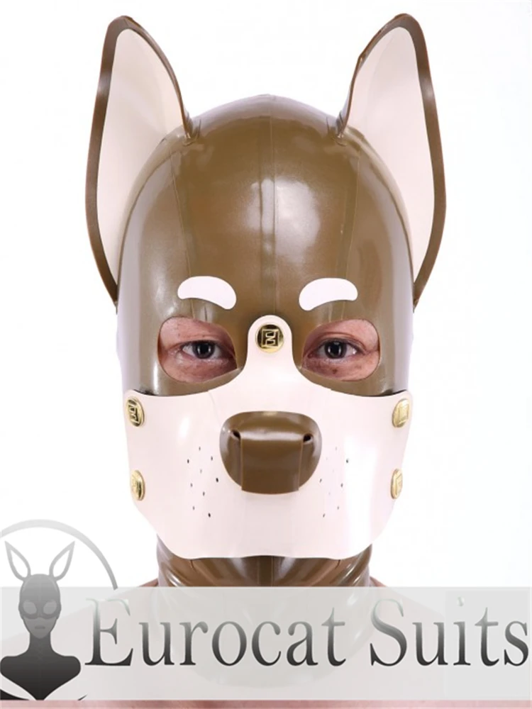 

handmade customized latex dog mask with metal studs full head hood mask headgear for cosplay party featuring