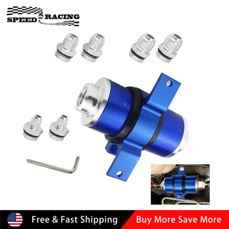 Универсальный металлический линейный топливный фильтр AN6 AN8 AN10 с кронштейном, очищаемый, 30 микрон, синий FF-1046