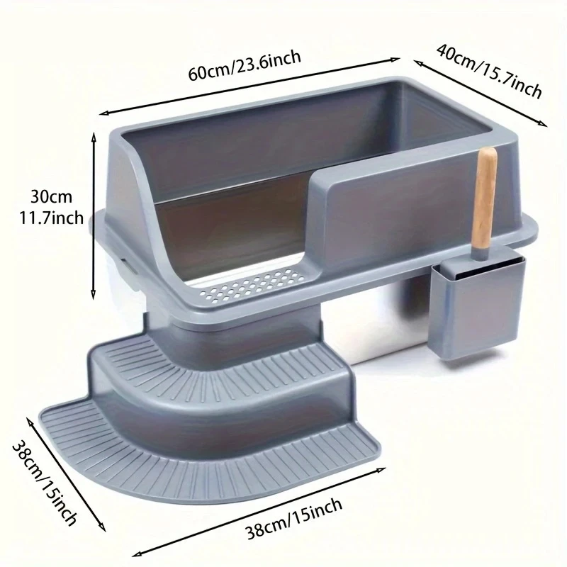 Extra Large 20L Stainless Steel Cat Litter Box With Stair Foot Pad Splash-Proof Easy To Clean Odorless Toilet Cat Litter Box view 6