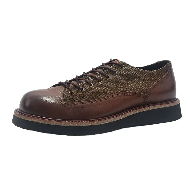 British Style Work Shoes Men's Spliced Casual Round Toe Genuine Leather Trend  Breathable Low Top Derby Leather Shoes Male
