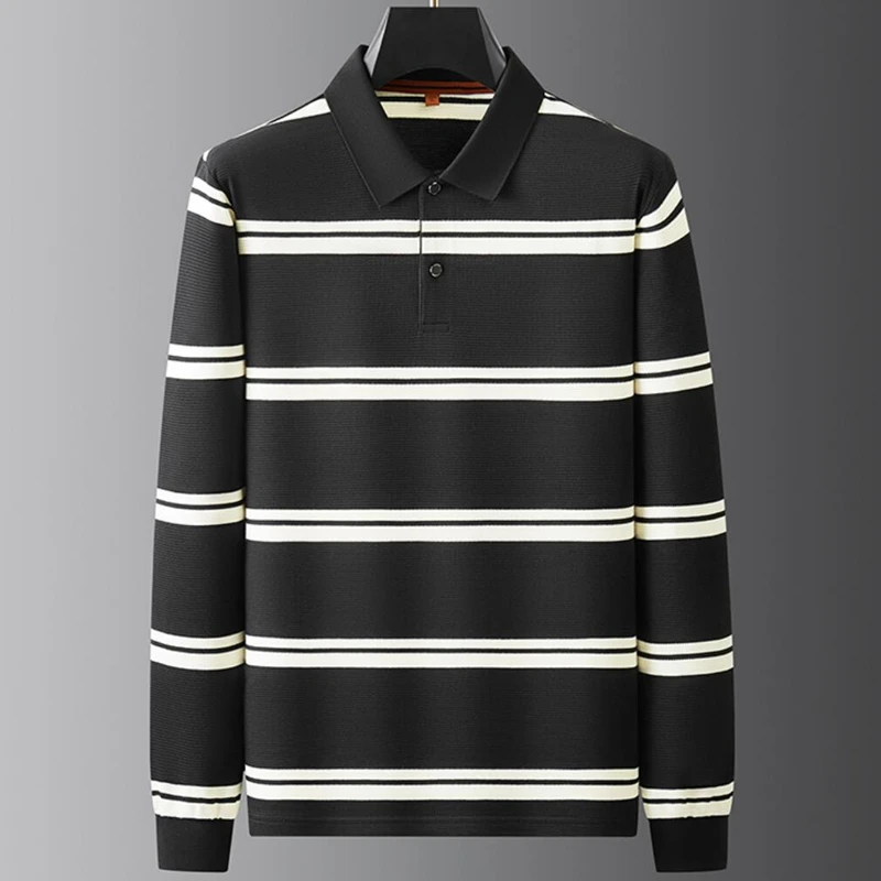 8XL 7XL 6XL 2024 New Autumn Casual Striped Polo Shirt Men Tops High End Luxury Mens Shirts Long Sleeve Lapel camiseta masculina