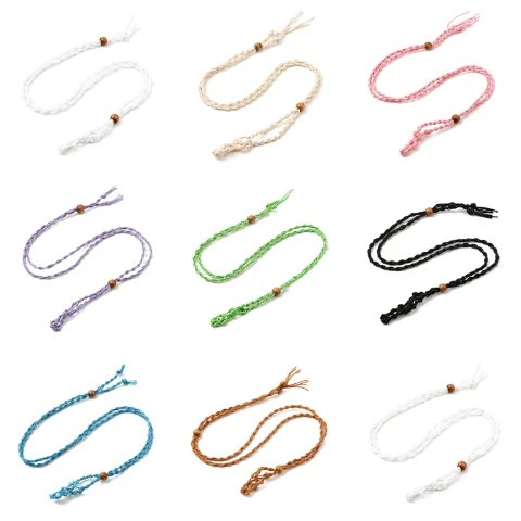 

10pcs Braided Wax Rope Cord for Macrame Pouch Necklace Making Adjustable Wood Beads Multicolor for Interchangeable Stone Jewelry