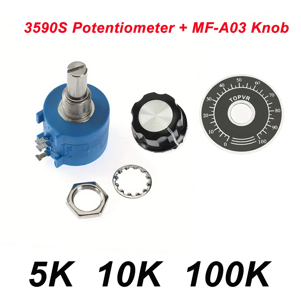 1 Set 3590S Multiturn Potentiometer Kit 5K 10K 100K Ohm Potentiometer Adjustable Resistor With MF-A03 Knob