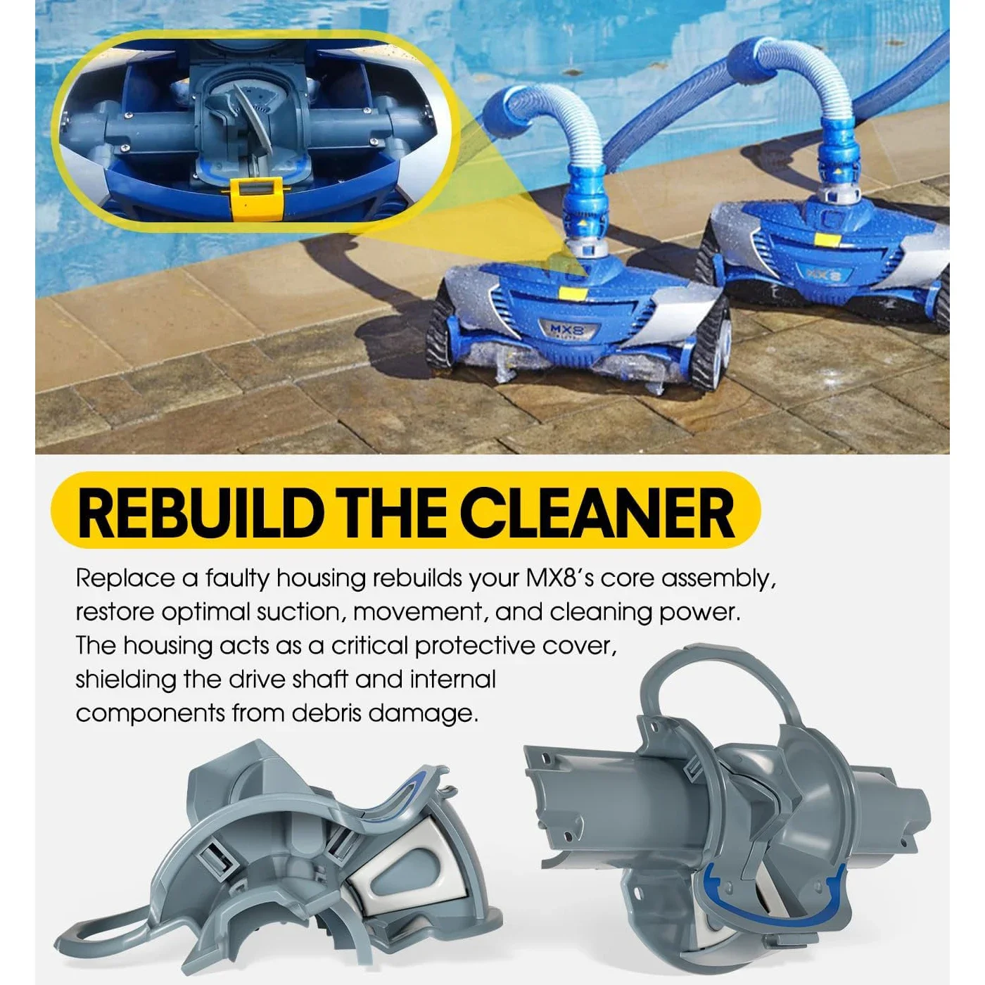 Middle Engine Housing Assembly Replace for Zodiac MX8 / MX8 Elite Fix & Rebuild Baracuda Suction Pool Cleaner with Ramp 2 Seals image 5