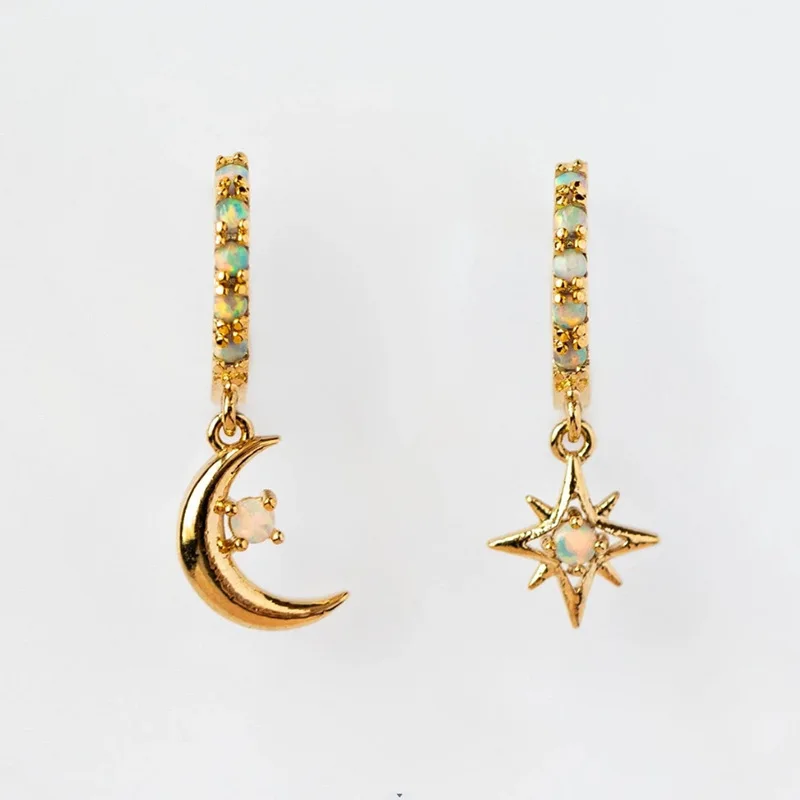 2024 New Trendy High End Earrings From Japan and South Korea Asymmetric Star Moon Set Diamond Charm Versatile  Jewelry