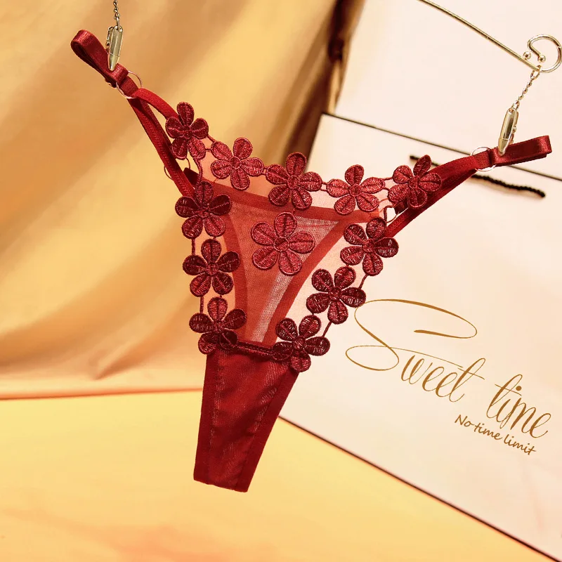 سراويل نسائية مثيرة من الدانتيل والتطريز نمط ثونغ سراويل نسائية منخفضة الخصر ملابس داخلية شفافة مثيرة بخصر مجوف قابل للتعديل B #4