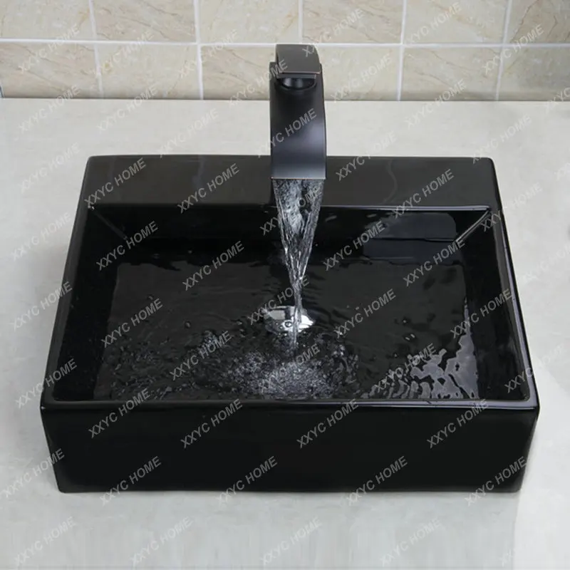 

Bathroom Shampoo Black Ceramic Round Countertop Bowl Sinks Vessel Basins Pop Up Drain Bathroom Sinks