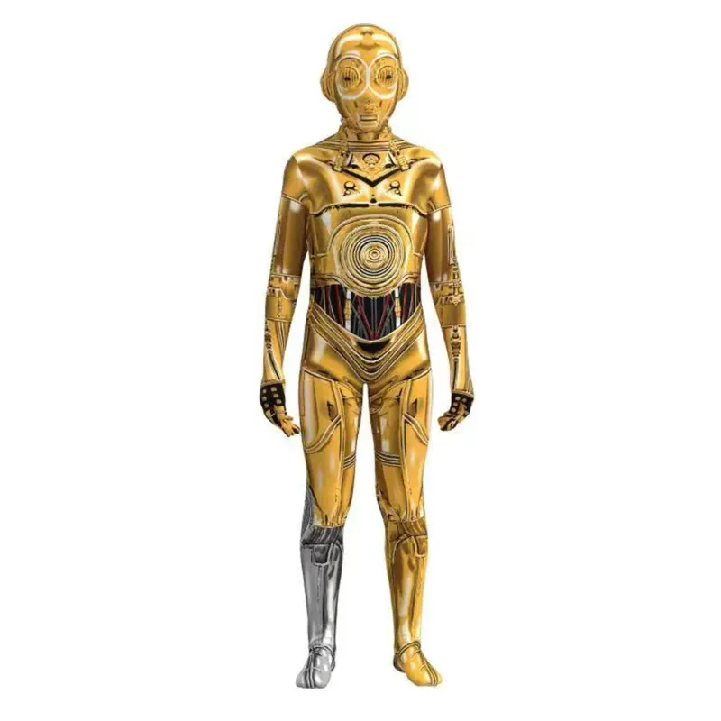 

C-3PO Robot Cosplay Costume Halloween Cosplay See-Threepio Protocol Droid Mask Jumpsuit Adult Kids Bodysuits