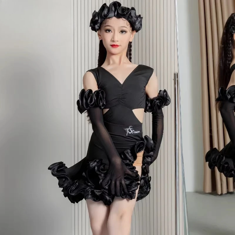 Fashion lace new Latin dance costume practice trim uniform performance outfit gift gloves headbands professional