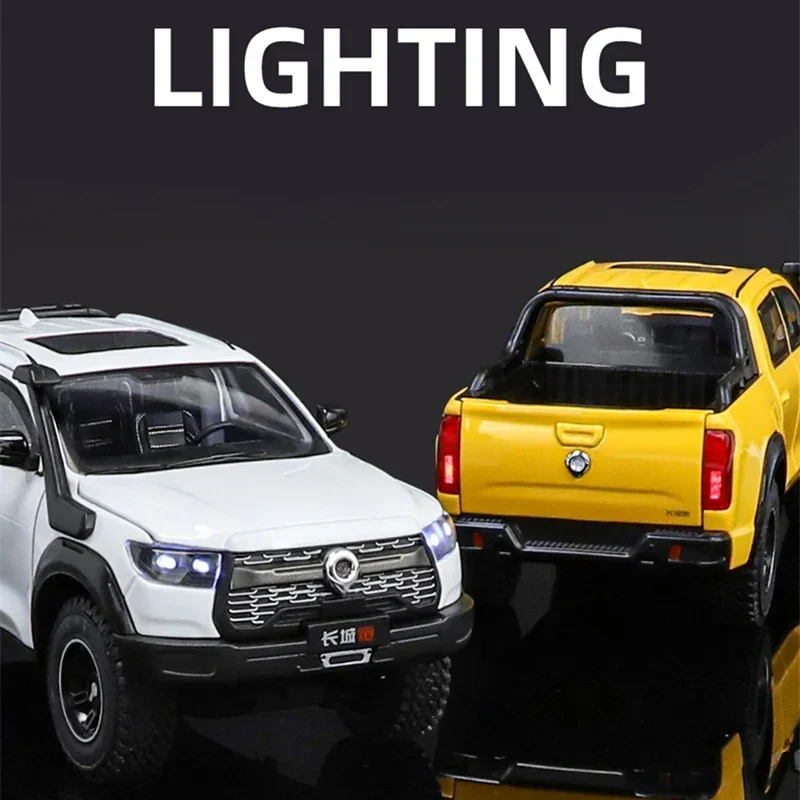 1:24 Great Wall Motor POER Pickup Alloy Car Model Diecast Metal Off-road Vehicles Car Model Simulation Sound Light Kids Toy Gift