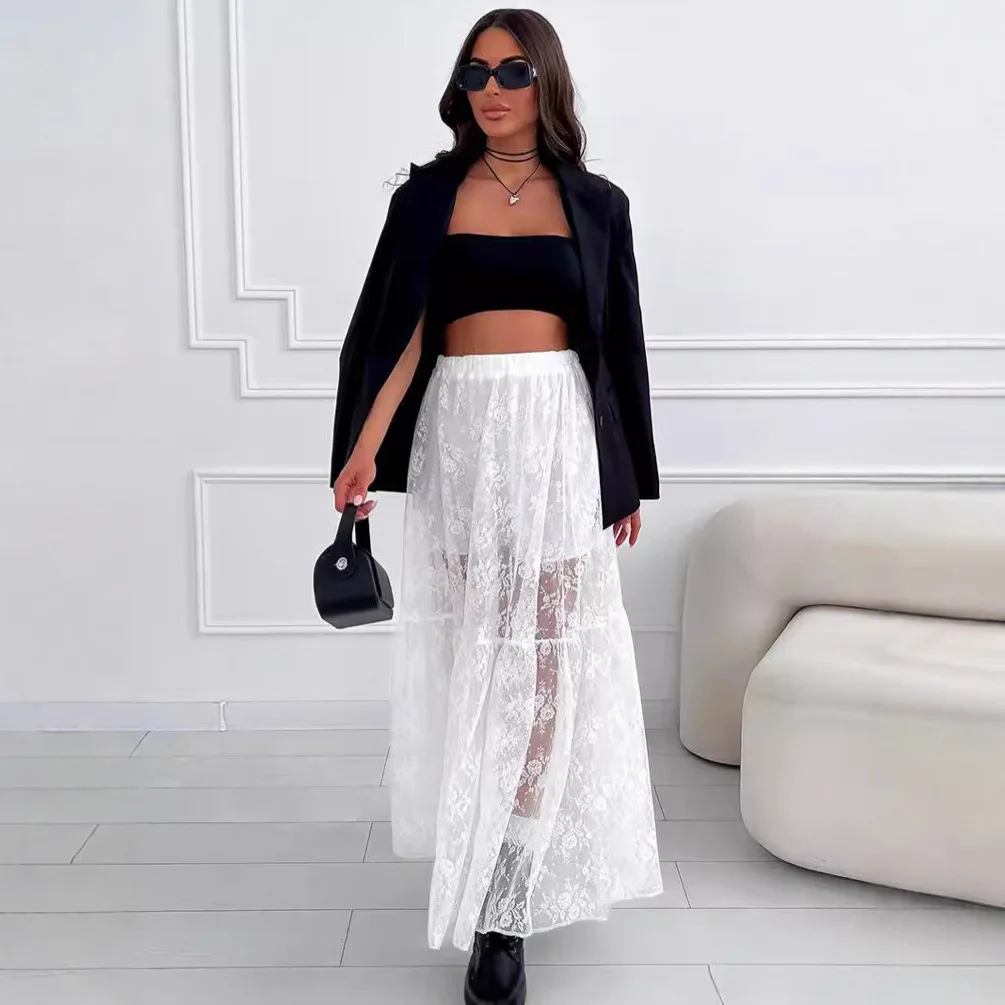 2026 New Fashion Summer Slips Women Casual Lace Midi Long Skirts Ladies Basic Skirt Nre Stylish Outfits Holiday Elegant Skirt