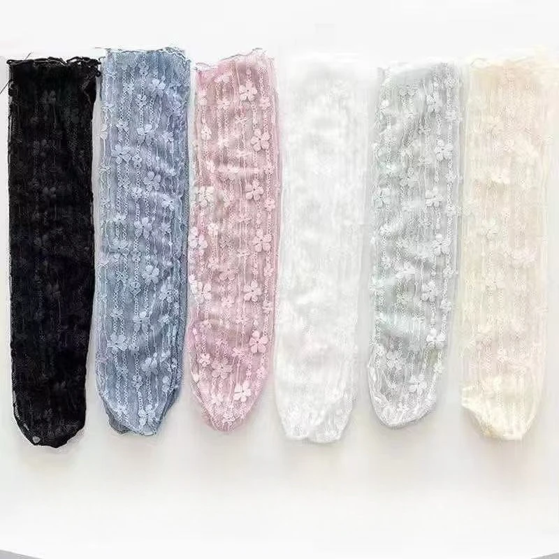 6 pairs Lace flower mesh hollow women's socks women's summer thin breathable mid tube socks fashionable stacking socks