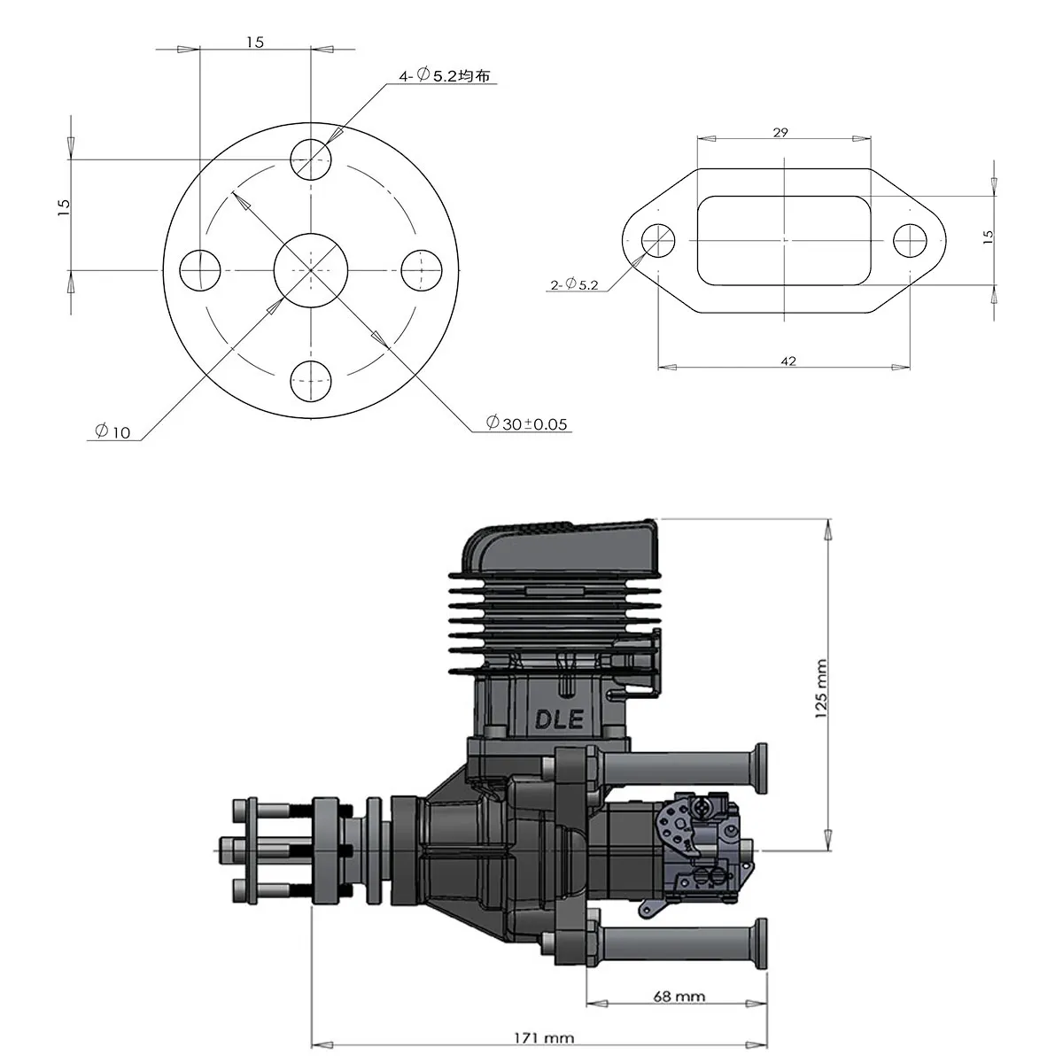 Benzinmotor Einzylinder 2-Takt DLE55RA für 55CC RC Modellflugzeug