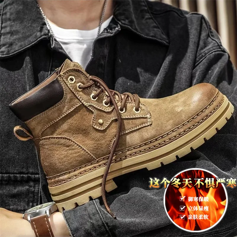

Зимние высокие мужские зимние ботинки с флисовой подкладкой, утолщенные водонепроницаемые нескользящие теплые меховые морозостойкие хлопковые походные туфли