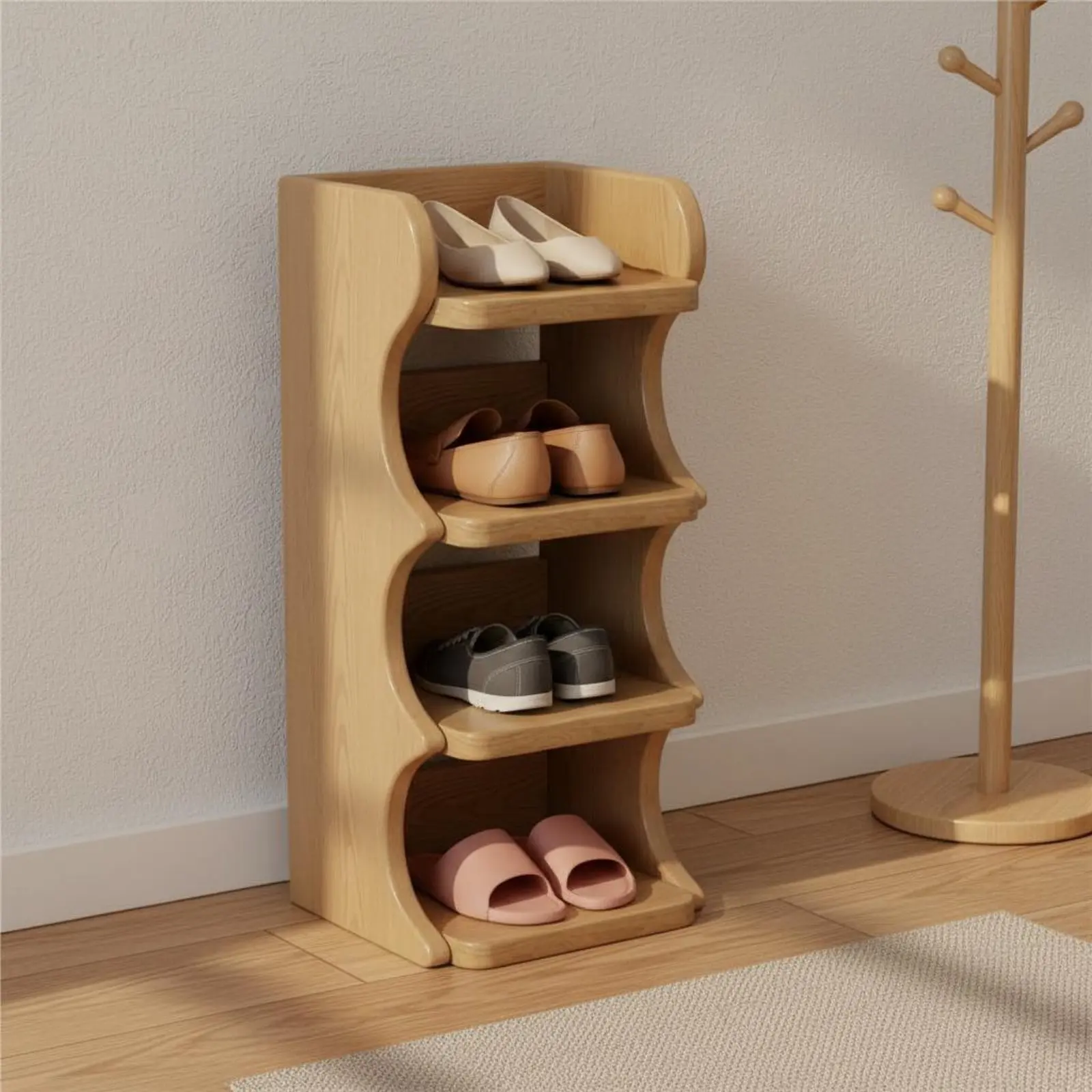 

Narrow Wooden Shoe Rack Sturdy Wood Narrow Shoe Organizer Space-Saving Stable Frame for Small Apartment Dwellers, Hallway