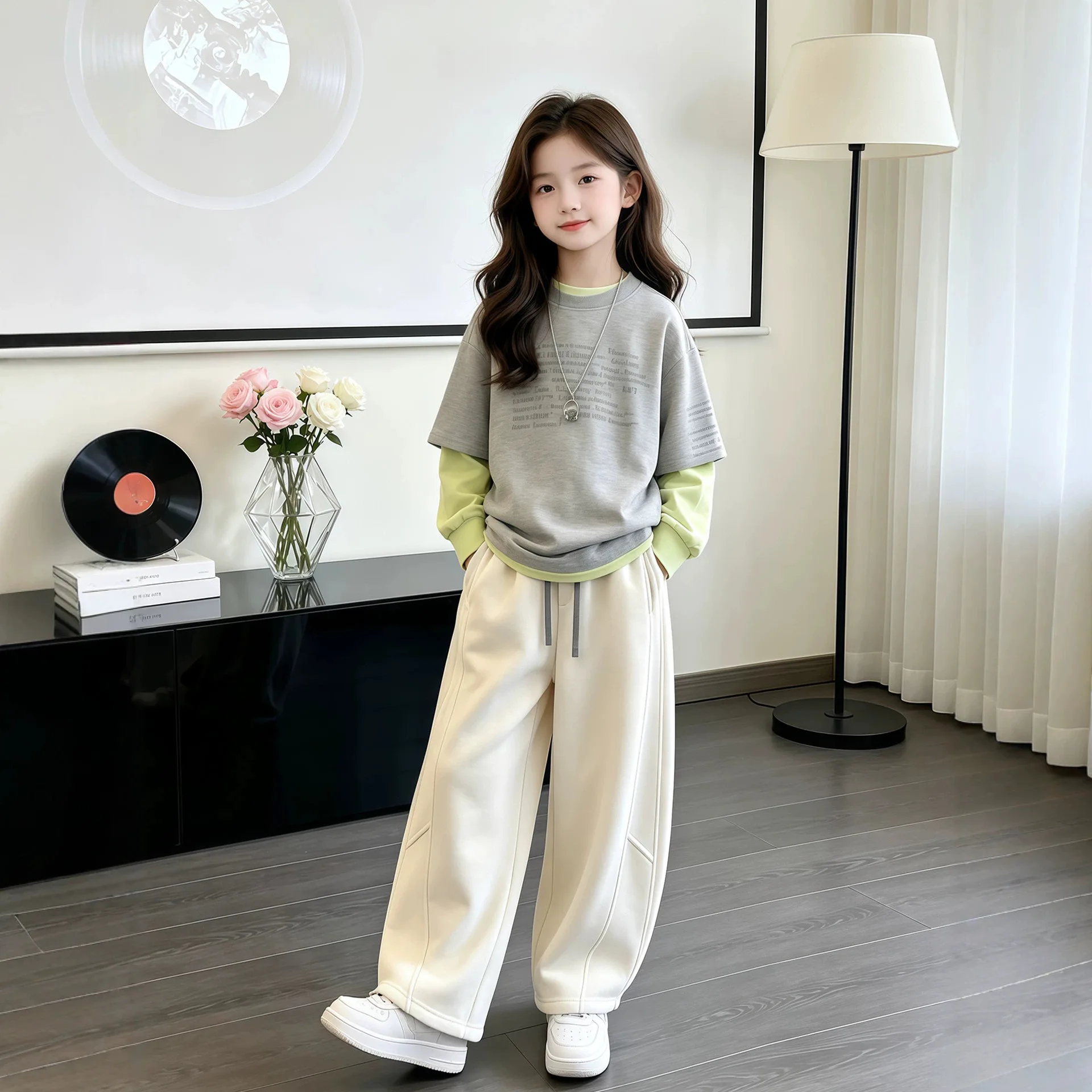 1pc Top 2026 Y2K Mock Two-piece Autumn Girls Patchwork Teenager Long Sleeve Letters T Shirt Daily Wear 4 10 12 Year Fashion