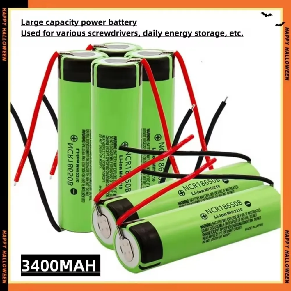 New 18650 lithium battery 3400mAh 3.7v 25A NCR18650B high power power tool battery 18650 rechargeable battery+DIY Wires