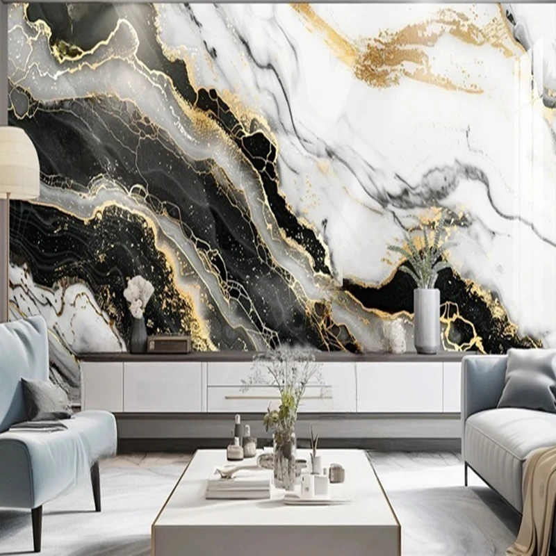 Modern Black White Marble Texture Art Decor Wallpaper Custom Mural For Living Room Office TV Sofa Background Wall Coverings