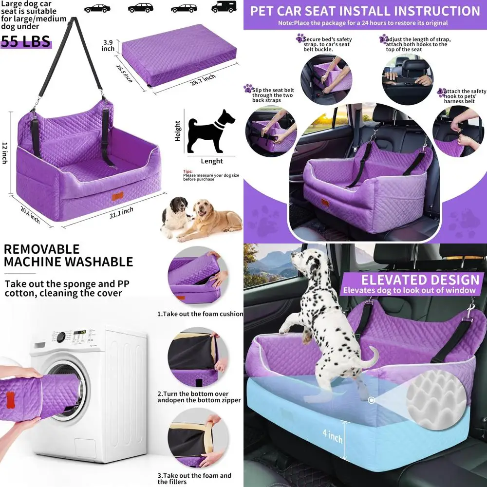 

Портативное моющееся автокресло для собак среднего и крупного размера или двух маленьких собак с отстегивающимся лежаком и карманами для хранения