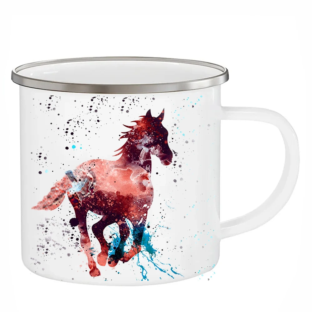 Watercolor Horse Cups Nursery Art Enamel Mugs 12OZ Kids Children Gifts Coffee Mugs Home Decal Juice Milk Water Mugs Drinkware