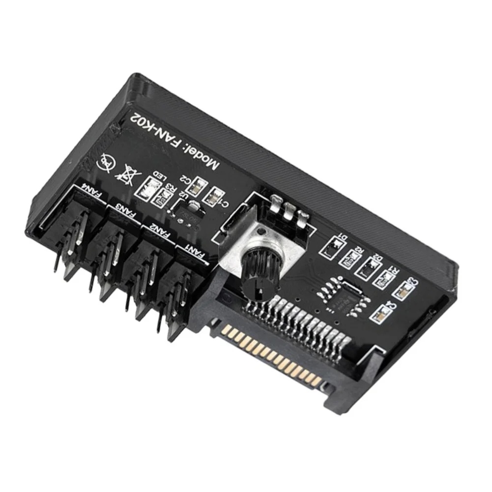 Fan Regulation Controller for Server Cooling For PWM Adjustable 0-100% with 4x 4-Pin Connectors Black Housing 63x32x20.3mm