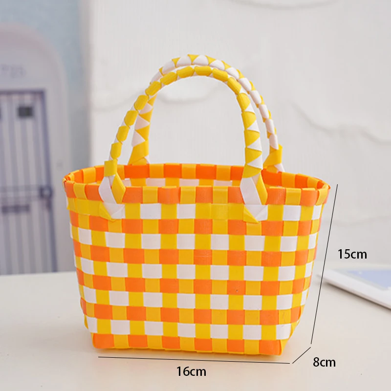 Plastic Woven Simple Vegetable Basket Hand Held Grocery Shopping And Storage Bag