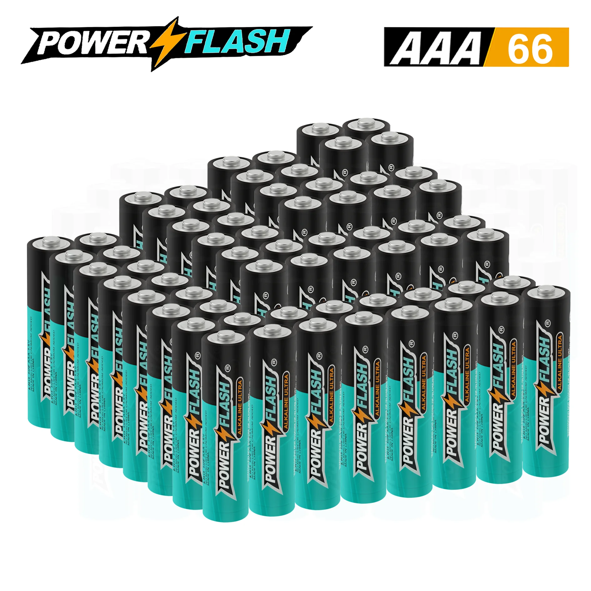 

Powerflash Small Pack Aaa-66Count with 10 Year Leak-Free Warranty, Long-Lasting Power - Alkaline 1.5V Compact Size