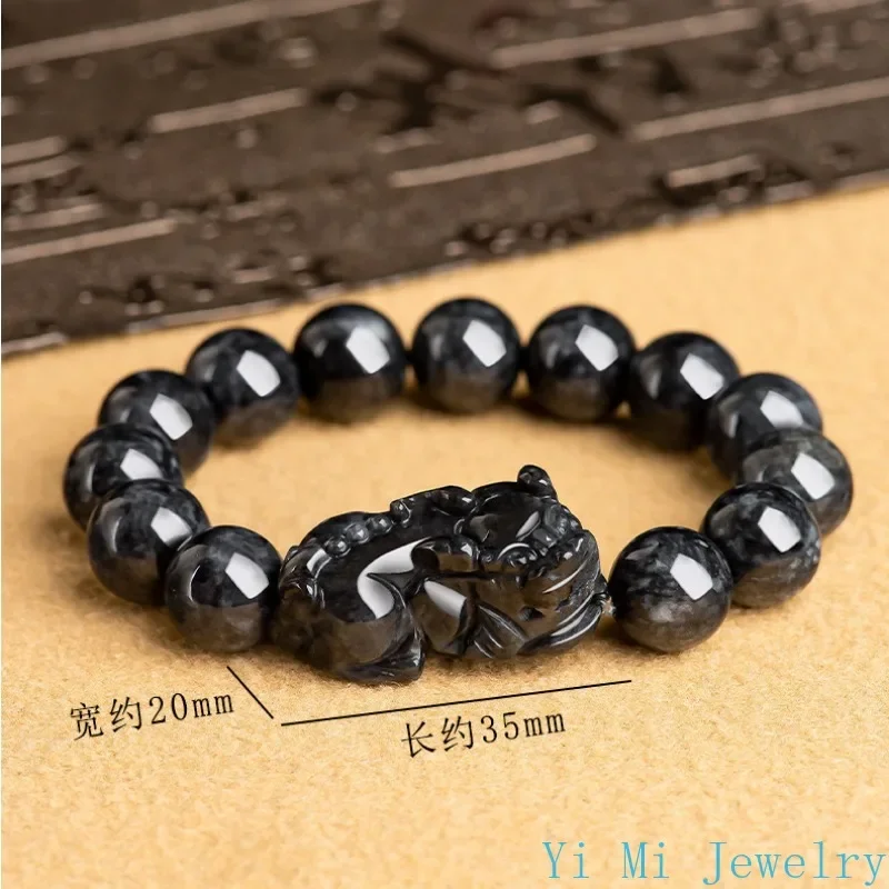 New Burmese Jade Pixiu Bracelets Jadeite Gift Gemstones Stone Jewelry Natural Beaded Bangle Luxury Women Black Amulet Fashion