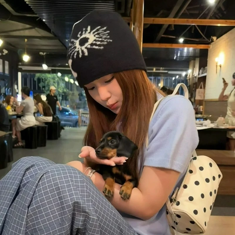 Y2K محبوك طباعة بيني الخريف يندبروف للنساء الرجال القوطية كسر النوافذ نمط التزلج في الهواء الطلق الدفء الهيب هوب قبعة باردة