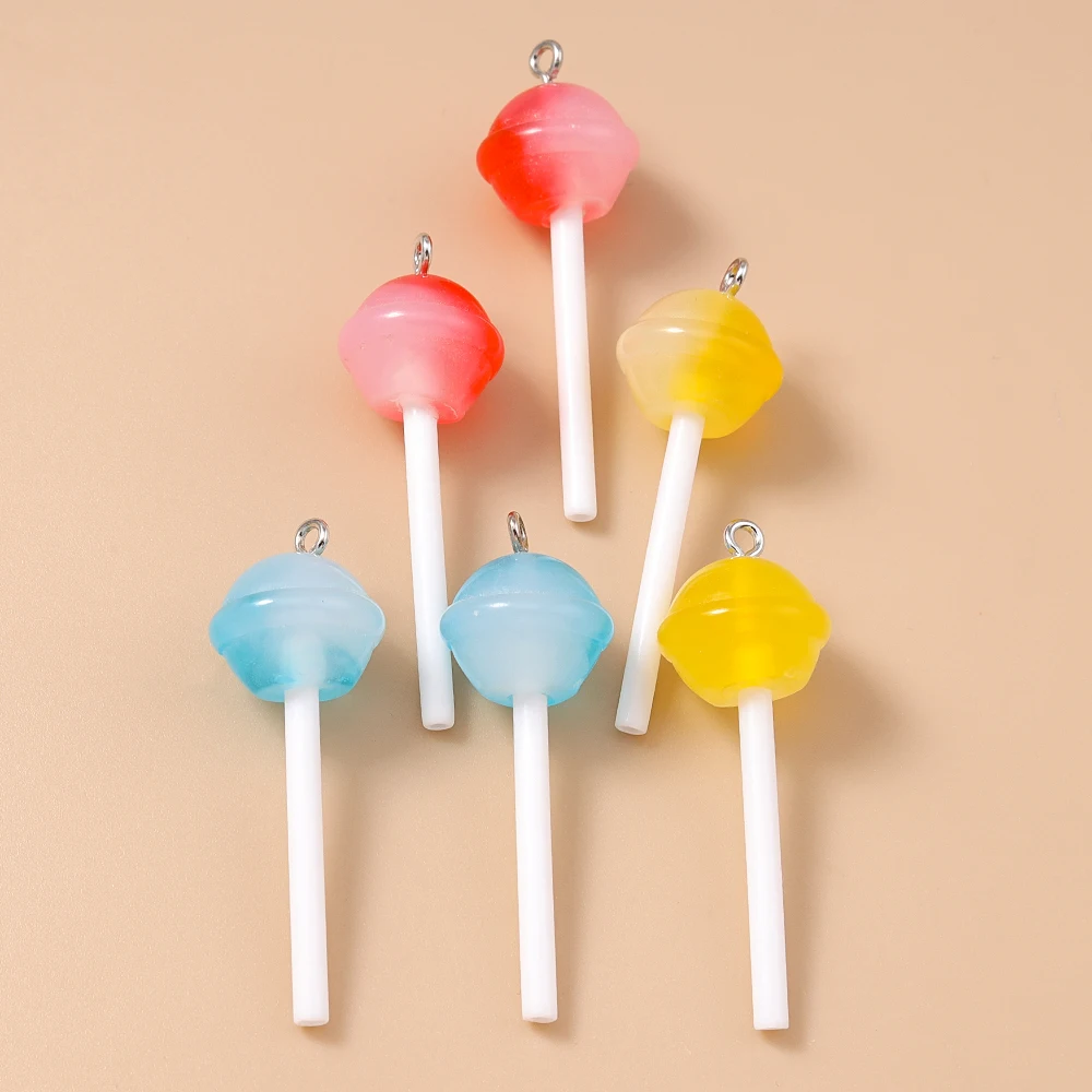 Leslie 10Pcs Resin Sugar Candy Lollipop Charms Diy Kawaii 3D Keychain Earring Pendant Charms For Jewelry Making Accessories