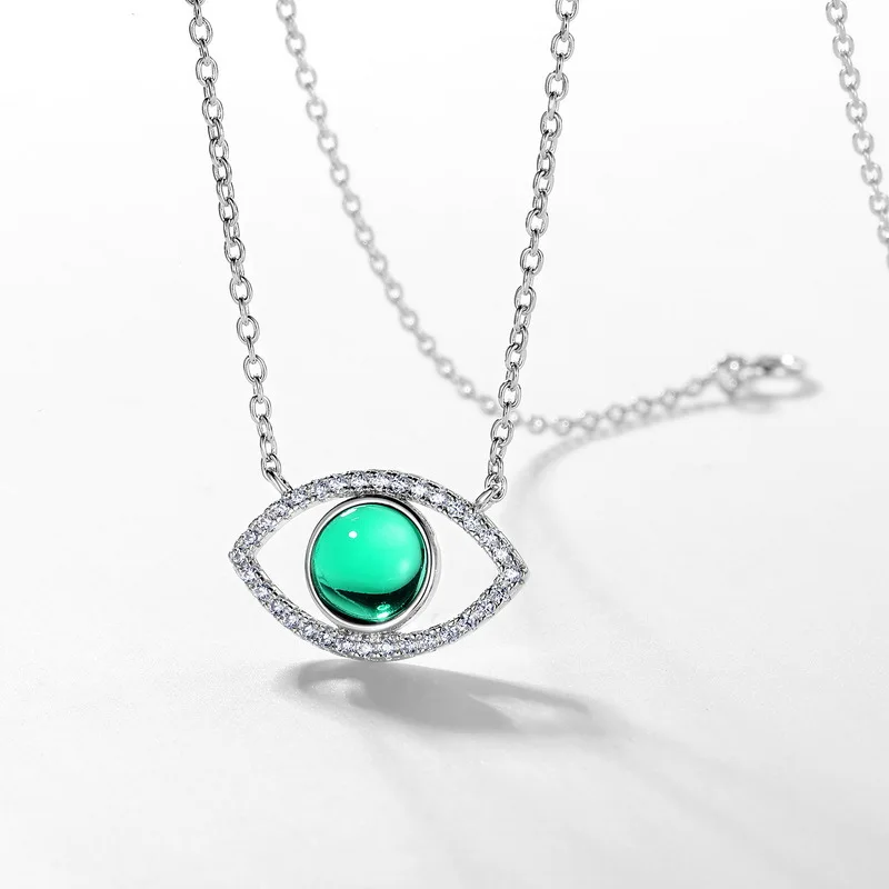 925 Sterling Silver Green Evil Eye Necklace for Women Lucky Protection Charm Pendant Turkish Zircon Choker Fine Jewelry Gift
