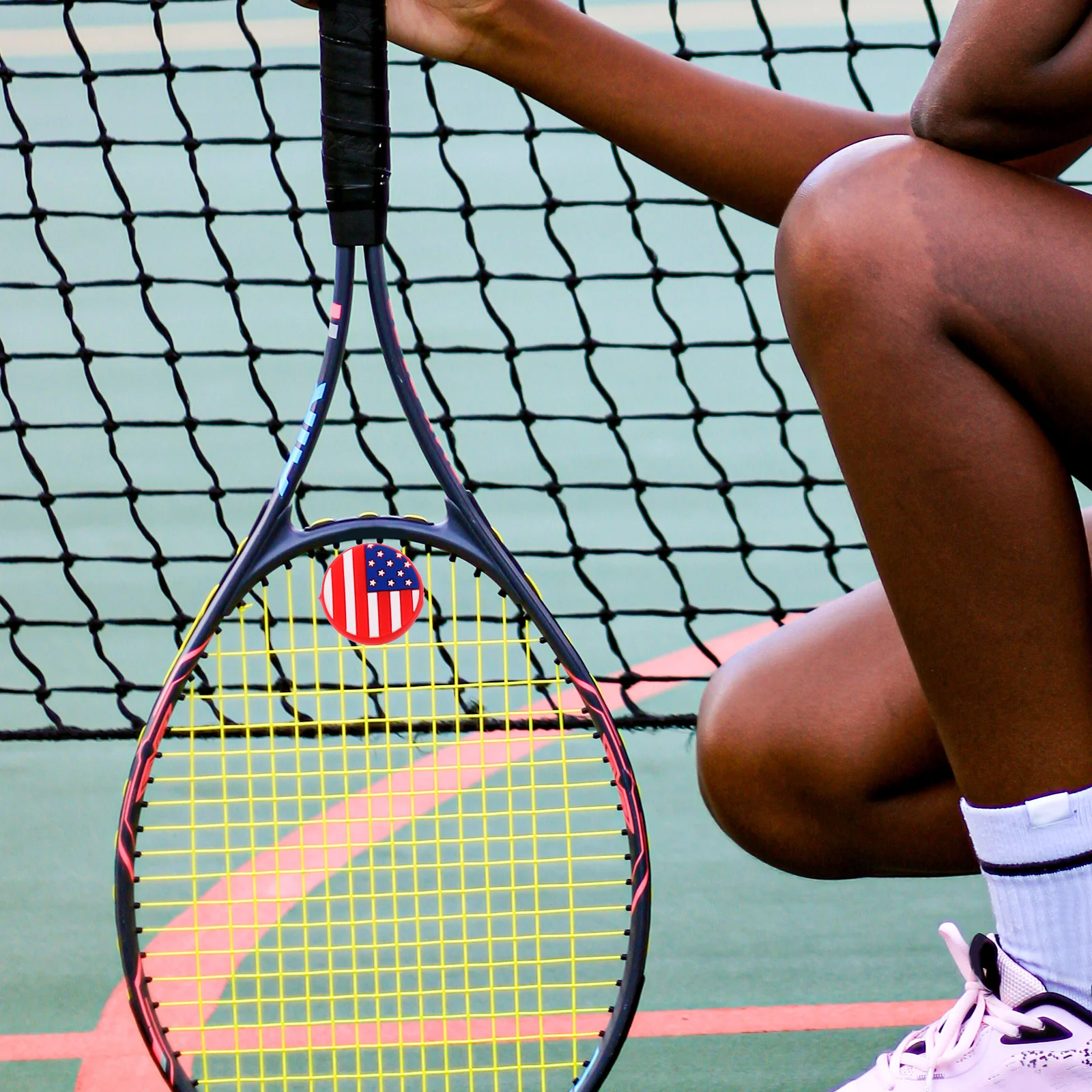 

4Pcs Silicone Tennis Racket Vibration Dampeners Us Flag Pattern Easy Install Absorbers for All Rackets Tennis Racket Dampeners