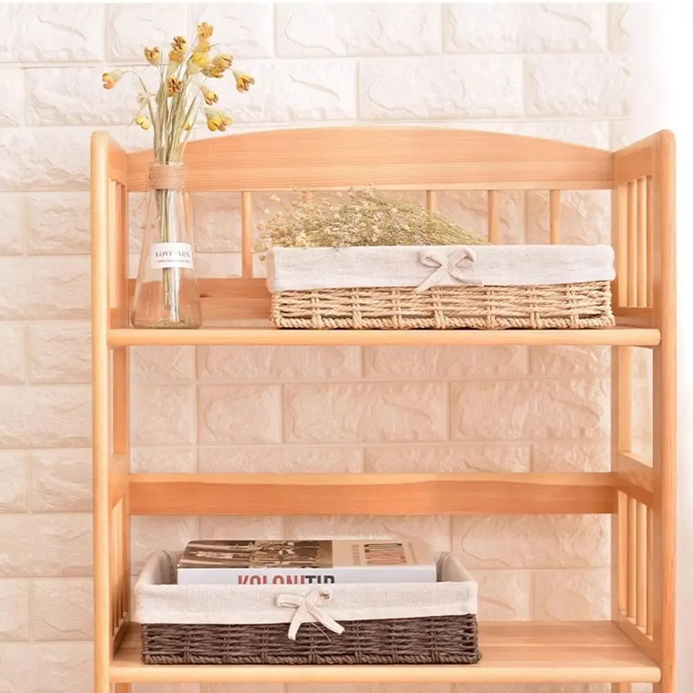 

Rectangular Handmade Rattan Storage Baskets Bow French Style Weaving Storage Tray with Liner Reusable Cosmetics Storage Box