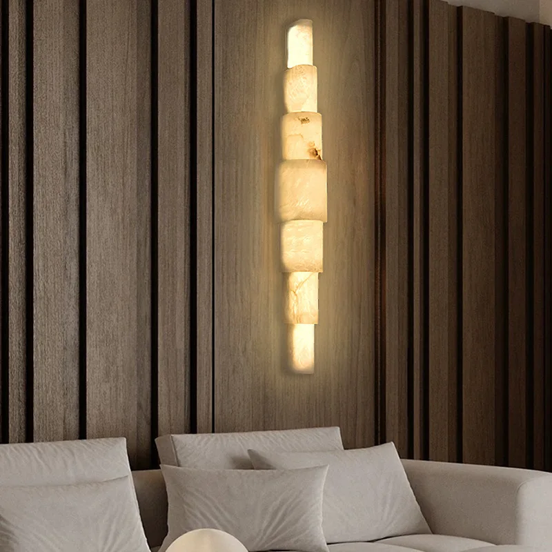 

Modern Natural Marble Wall Lamp Minimalist Luxury Hotel Accent Light Designer Creative Hallway Bedside LED Latern Home Deocr