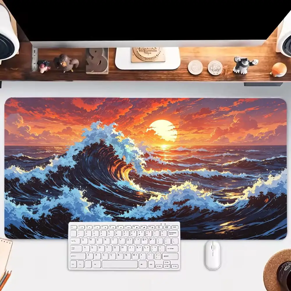 Playmat Mouse Pads For Game Card Pad With Retro Pixel Great Wave Off Kanagawa Art For Laptop Office Table Mat Non-Slip Rubber