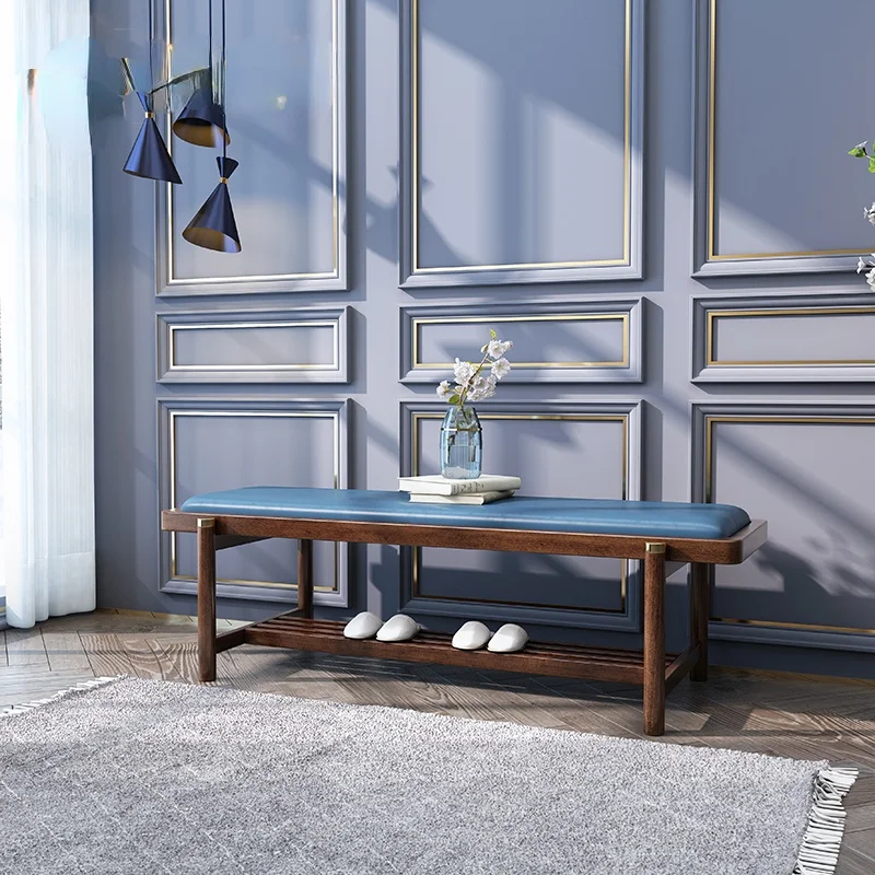 

Walnut Solid Wood Bed End Stool New Chinese Nordic Bed End Stool Storage Stool Modern Minimalist Solid Wood Shoe Changing Stool