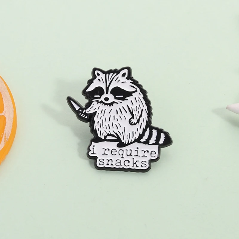 I Require Snacks Enamel Pin Cartoon Raccoon with Knife Funny Cute Animal Brooch Lapel Badge Fashion Jewelry Gift for Friends ﻿ image 3