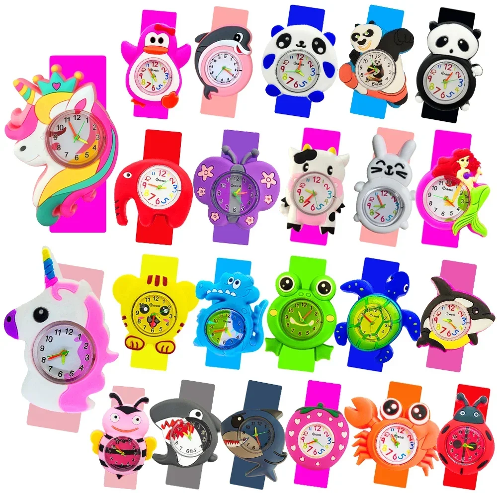 

Lovely Baby Cartoon 3D Watch Boys Girls Kids Students Birthday Party Gift Study Time Toy Slap Watches with Extra Battery Clock