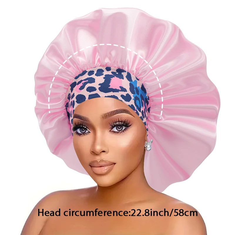 Multicolored Wide-Brimmed Leopard Print Sleep Cap Bonnet for Ladies Elastic Comfortable Sleepwear Single Piece