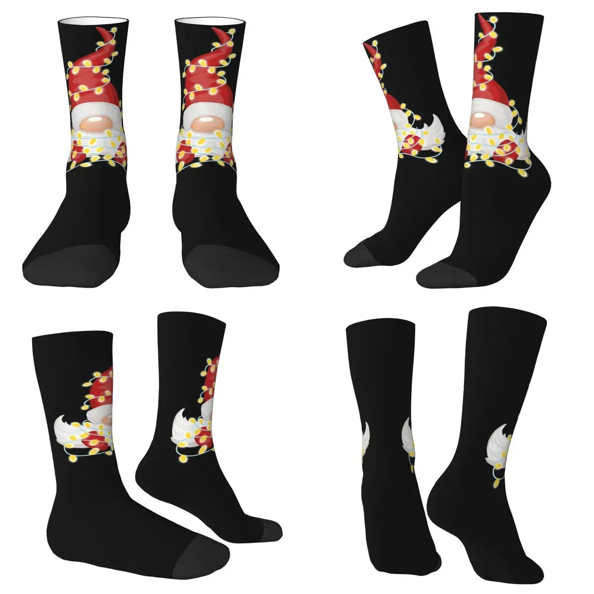 All Seasons Crew Stockings Christmas Gnome With Christmas Lights Socks Fashion Long Socks for Men Women Christmas Gifts