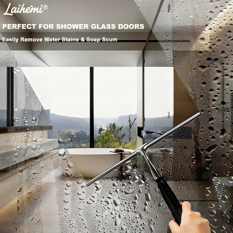 60.6in Telescopic 2-in-1 Window Squeegee, Wide Blade Streak Free Glass Cleaner with Cloth & Hook for High Windows Bathroom Car