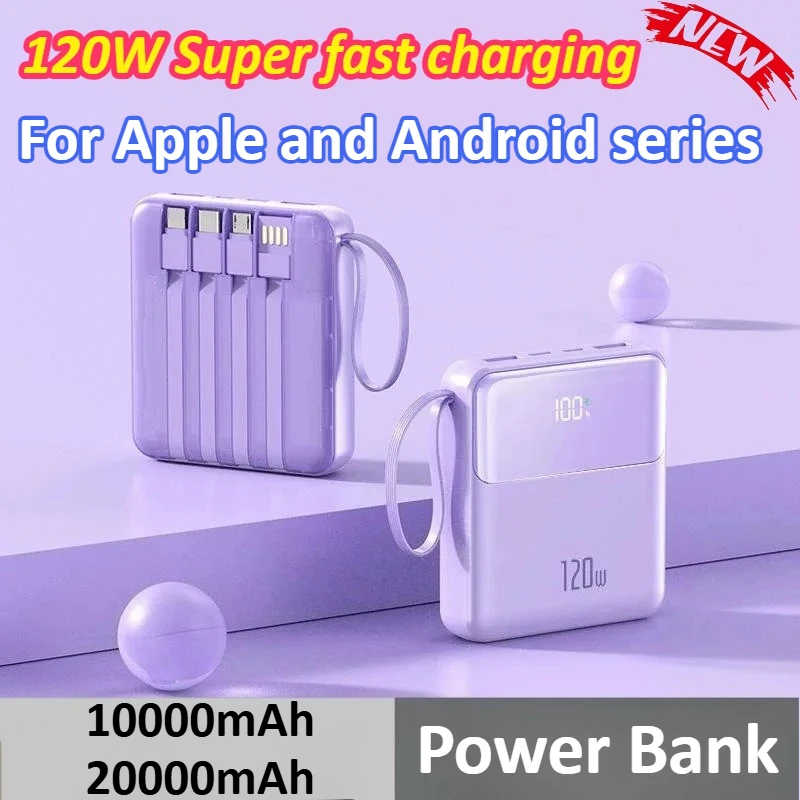 

10000mAh 20000mAh 120W Power Bank With Four Data Cables for ultra Fast Charging Suitable For iPhone For Samsung For Huawei