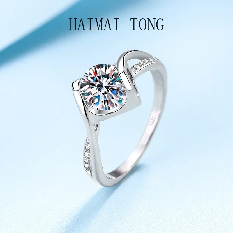 Nice Women Ring 18K White Gold VVS1 D Color 1 Carat Round Sparkling Moissanite Diamond Hollow Out Love Style Lady Wedding Band