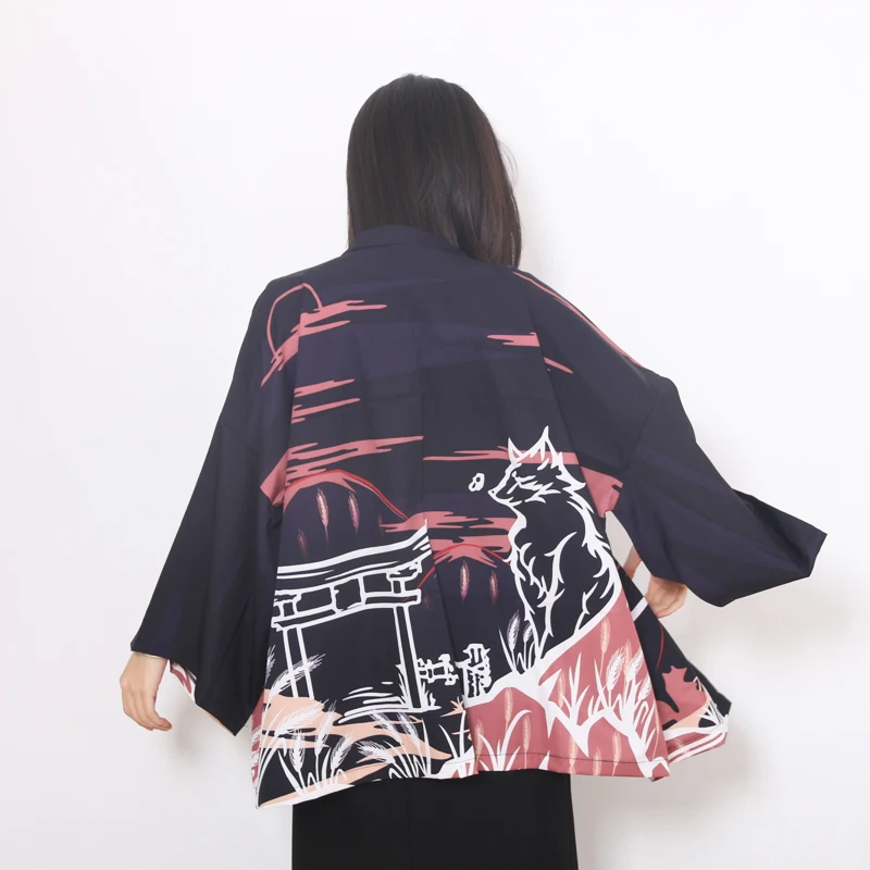 Kimono japonais imprimé de dessin animé pour hommes et femmes, cardigan Harajuku, chemise traditionnelle Haori, entreMiMiSamurai