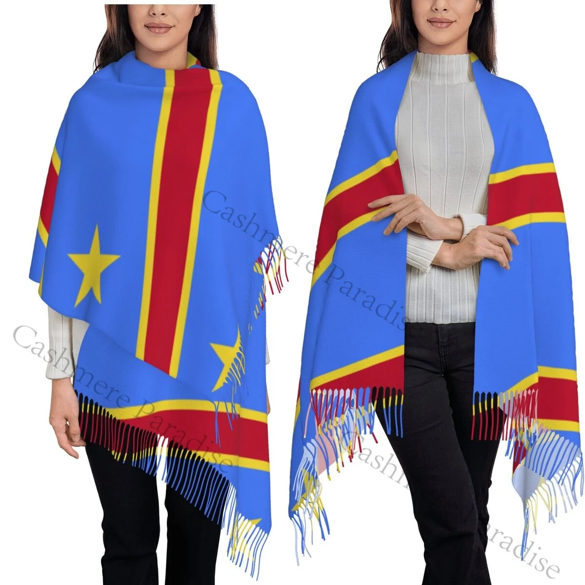

Женская шаль из пашмины с флагом Демократической Республики Конго, шарф с бахромой, длинный большой шарф
