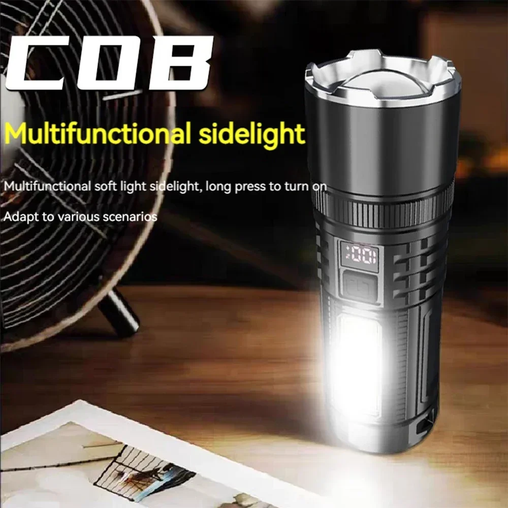 High Power 300W white laser Flashlight COB Strong Light LED Portable Torch USB Rechargeable Built In Battery With Power Display