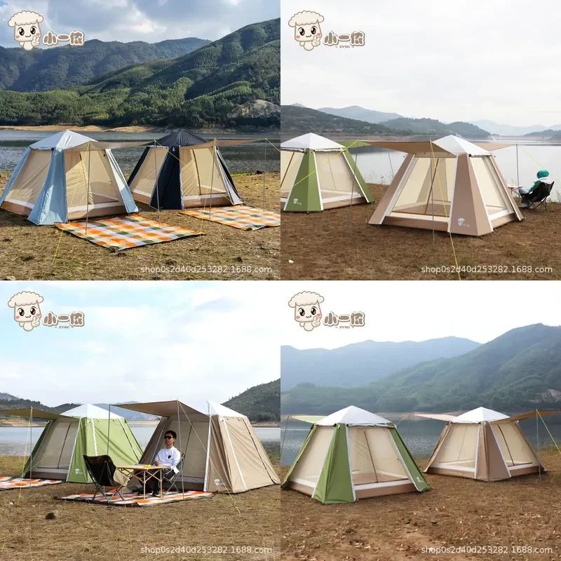 For 2-4 Person Aluminum Alloy Tent Outdoor Fully Automatic Double Layer Thickened Vinyl Quick Open Rainstorm Protection
