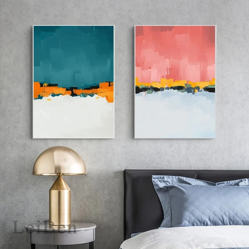 Abstract Pink Yellow Blue Color Wall Art Canvas Painting Nordic Minimalist Posters and Prints Wall Picture for Living Room Decor