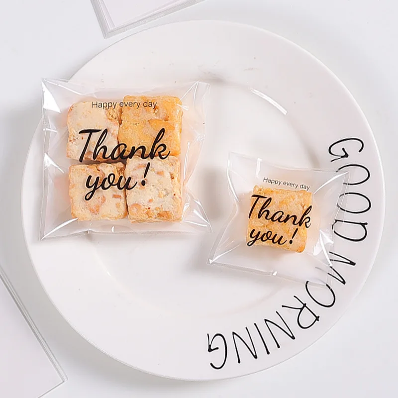 100Pcs Thank You Candy Cookie Bags Plastic Baking Snack Self Adhesive Bag Wedding Birthday Party Gift Packaging Small Business