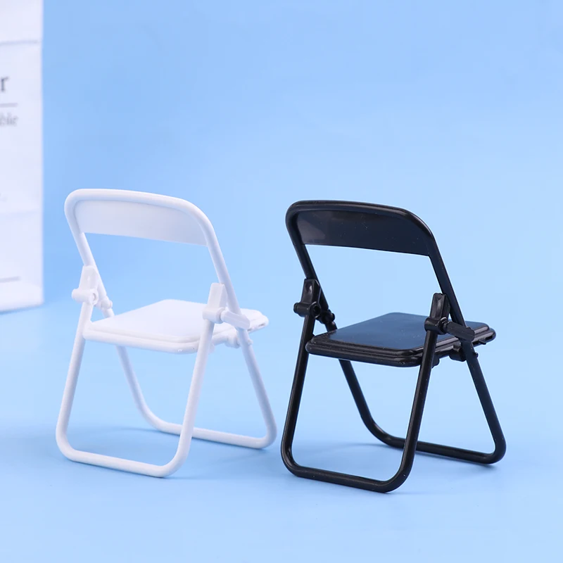 1Pc Dollhouse Miniature Chair Plastic Folding Armchair Simulation Furniture Doll House Decor Accessories Black White